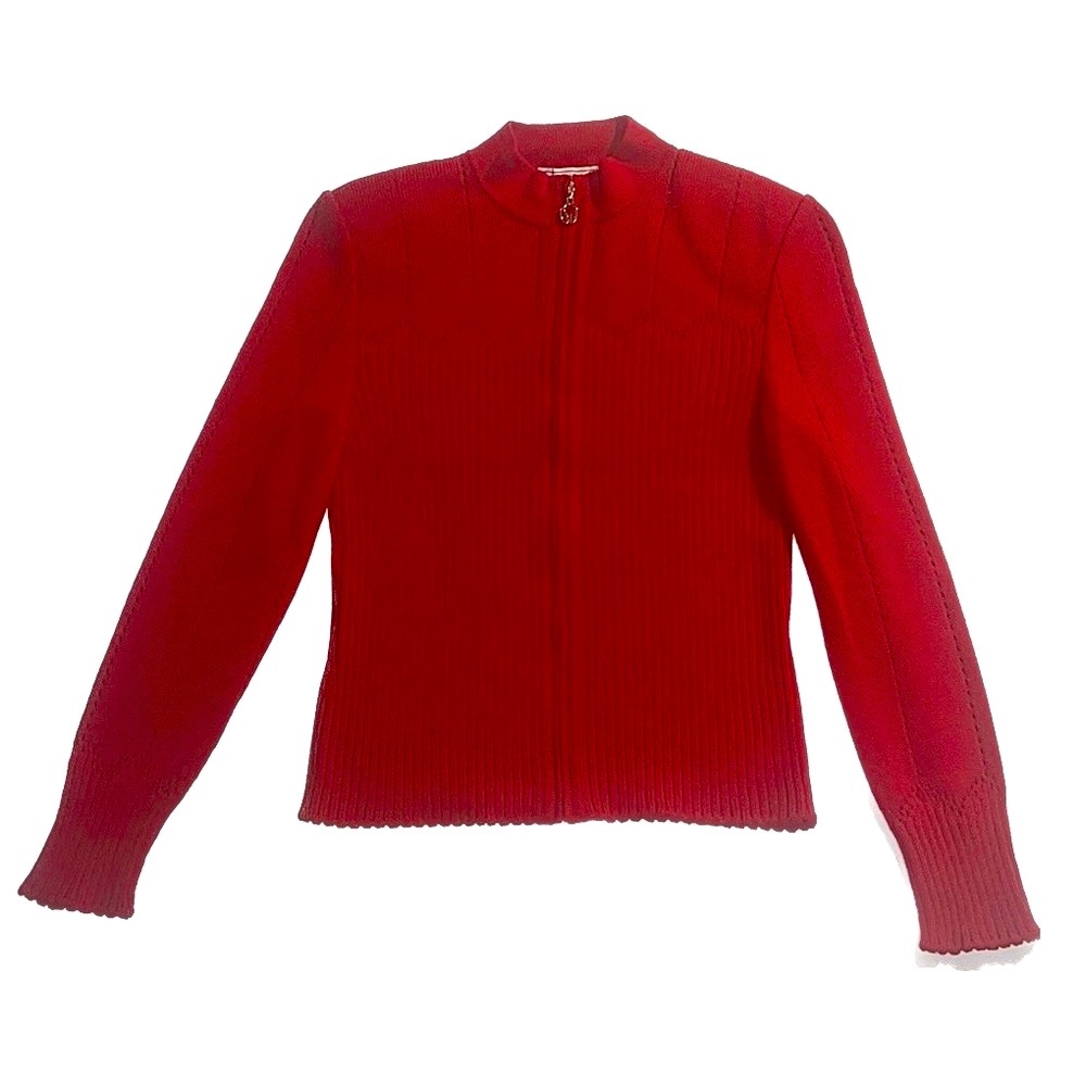 St. John Sport by Marie Gray Wool Knit Red Zip Up Sweater - Picture 3 of 11